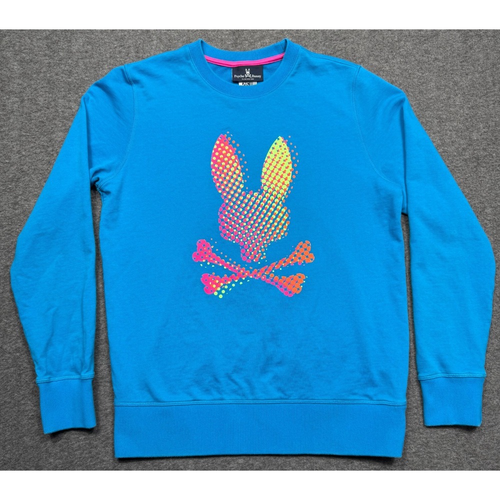 Psycho Bunny Mens Small Blue Hindes Crew Sweatshirt Cotton Pullover Sweater